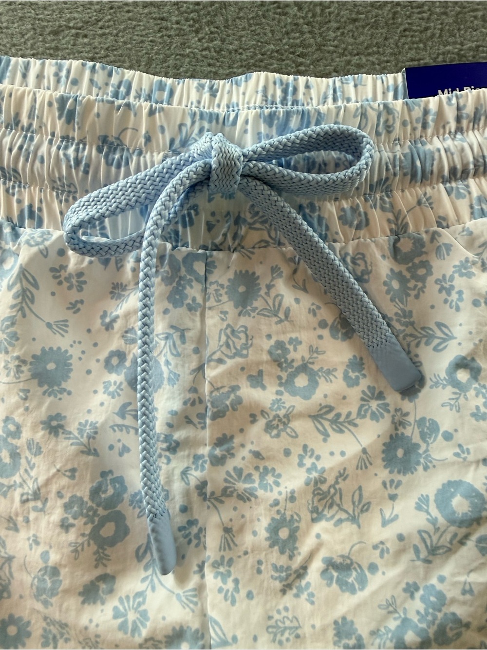 JoyLab - Light Blue Floral on White Athletic Shorts with Blue Lace Trim - Picture 3 of 11